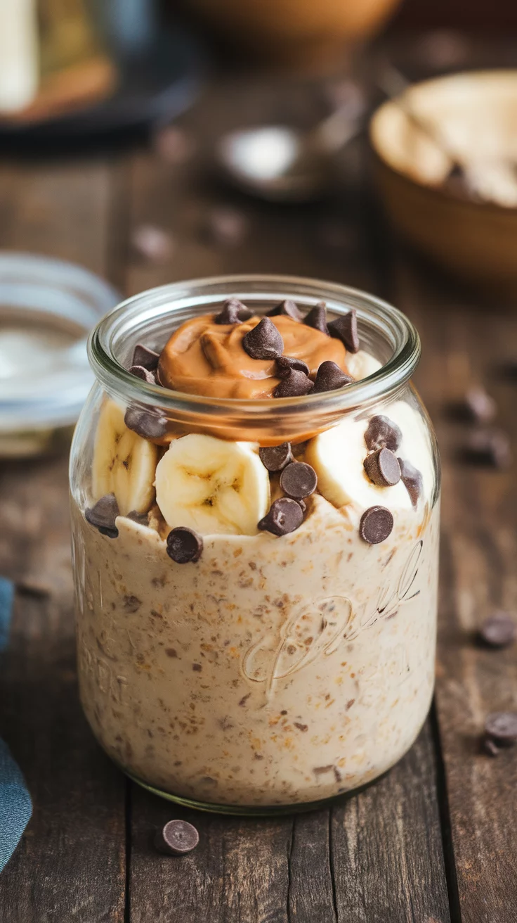 Chunky Monkey Overnight Oats are a tasty way to kickstart your morning. With bananas, peanut butter, and chocolate chips, this recipe is sure to satisfy your cravings. Check out the full recipe here and enjoy a delicious breakfast!