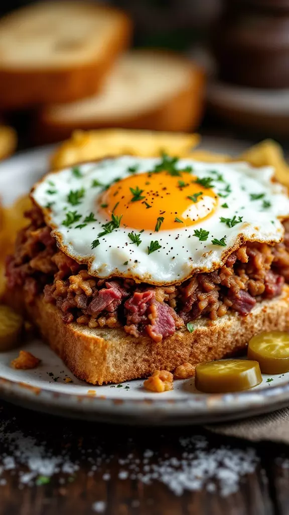 This corned beef hash and egg sandwich is a tasty treat that hits the spot. The crispy bread, savory corned beef, and perfectly fried egg create a delicious combo. It’s an easy meal that’s perfect for any time of the day!