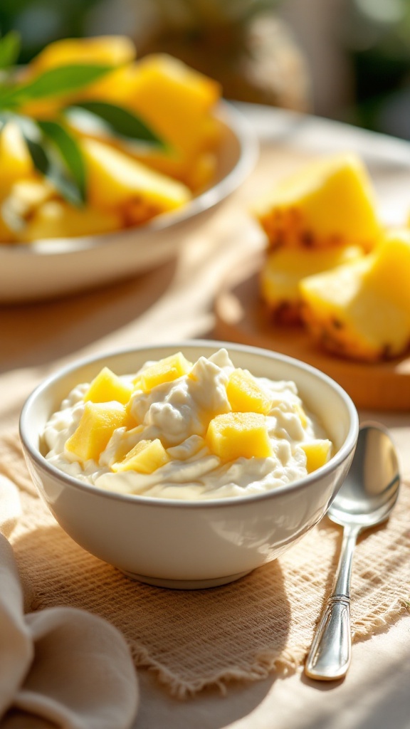 Cottage cheese with pineapple is a tasty and simple treat. The creamy texture of the cottage cheese pairs perfectly with the sweet juiciness of pineapple. It’s a delightful snack or breakfast option that’s sure to brighten your day!