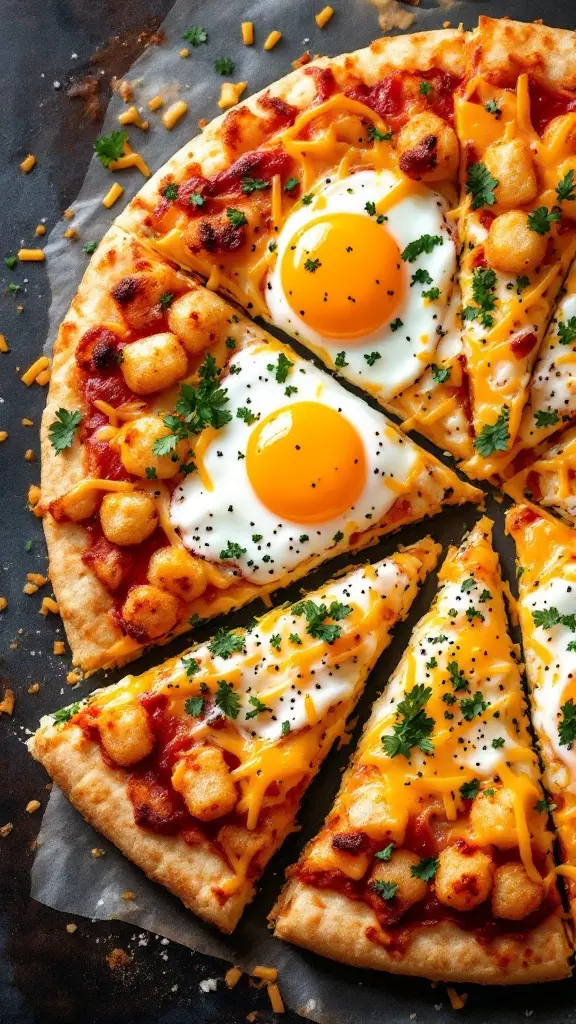 Start your day right with this crispy tater tot breakfast pizza! It’s packed with cheesy goodness and topped with sunny-side-up eggs that make every bite a delight. Perfect for a fun brunch or a laid-back breakfast at home!