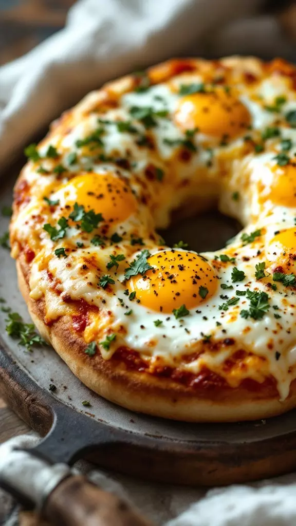 Start your day with a delicious twist on breakfast! This egg and cheese breakfast bagel pizza combines a crispy bagel base with gooey cheese and perfectly baked eggs. It's quick to make and super satisfying, making it the perfect morning treat.