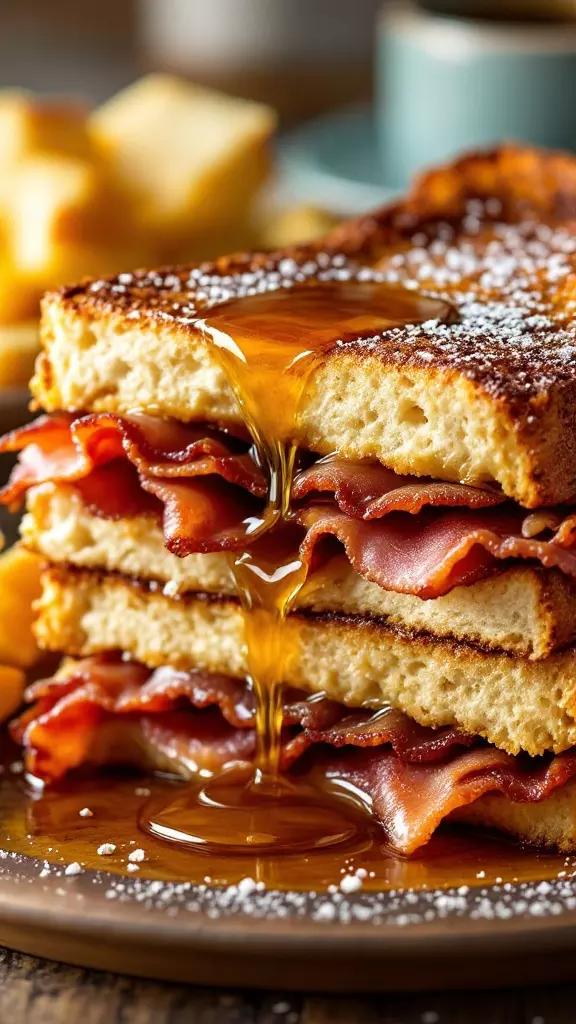 The French toast sandwich with bacon is a tasty twist on a classic breakfast. Sweet and savory flavors come together with soft, fluffy bread, crispy bacon, and a drizzle of syrup. It’s a fun way to start your day or indulge in a brunch treat.