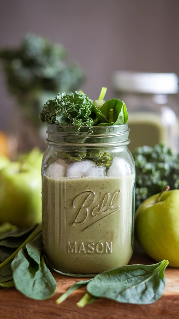 The Green Detox Smoothie is a refreshing way to kickstart your day. Packed with healthy greens like spinach and kale, this drink is not just delicious but also nourishing. Blend it up with some apples and ice for a tasty, guilt-free breakfast!