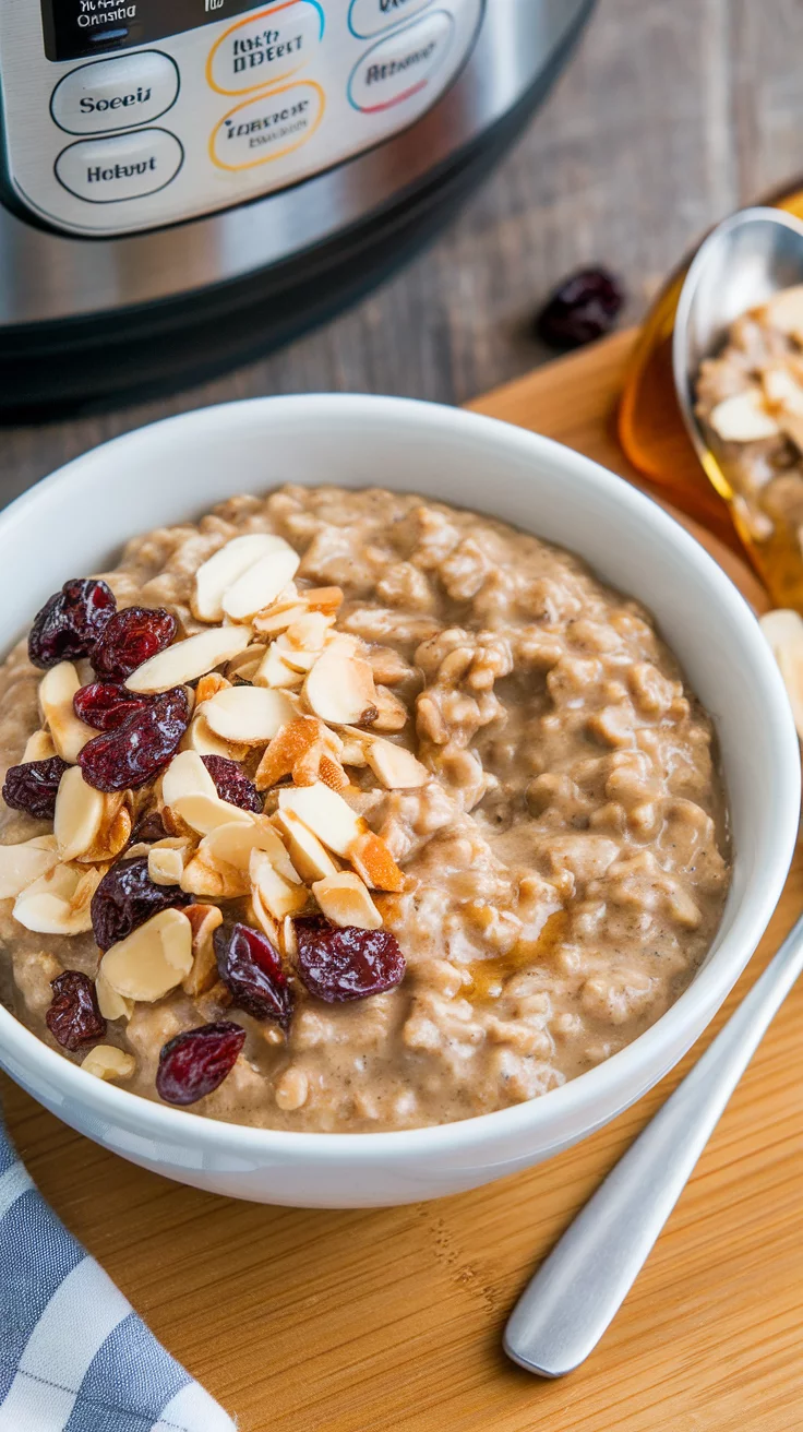 Bowl of steel cut oatmeal topped with sliced almonds and dried cranberries, with an Instant Pot in the background. Slow Cooker Breakfast Recipes, Crockpot Breakfast Recipes, Slow Cooker Breakfast Ideas, Comforting Slow Cooker Breakfast Recipes