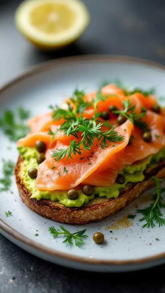 Lox and avocado toast is a perfect combination of flavors. The creamy avocado pairs wonderfully with the rich, smoky lox. Topped with capers and fresh herbs, it's not just a meal; it's a tasty treat!