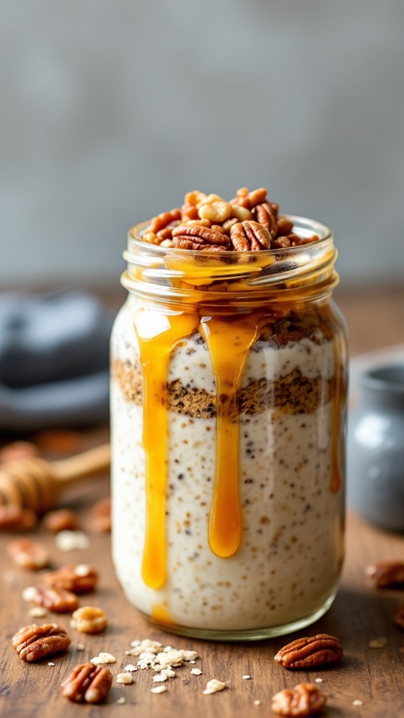 Maple pecan overnight oats are a tasty way to start your day. The combination of creamy oats, crunchy pecans, and sweet maple syrup makes breakfast feel special. Plus, preparing them the night before means you can grab and go in the morning.