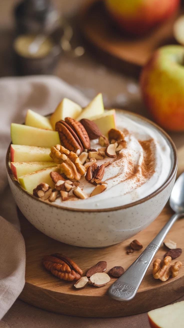 Start your morning off right with a Nutty Apple Cinnamon Yogurt Bowl. This recipe combines creamy yogurt with crunchy nuts and the sweet crunch of apples, all topped with a sprinkle of cinnamon. The flavors blend together for a delightful and satisfying breakfast that’s both nutritious and delicious.