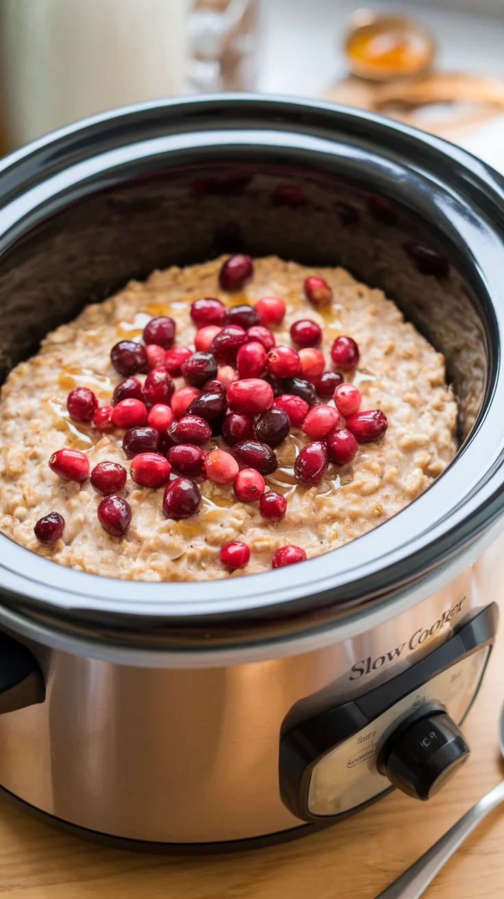 Start your day with a bowl of hearty overnight cranberry oatmeal. This dish is super easy to make and packed with flavor. You can find the full recipe here to give your mornings a delicious boost! Slow Cooker Breakfast Recipes, Crockpot Breakfast Recipes, Slow Cooker Breakfast Ideas, Comforting Slow Cooker Breakfast Recipes