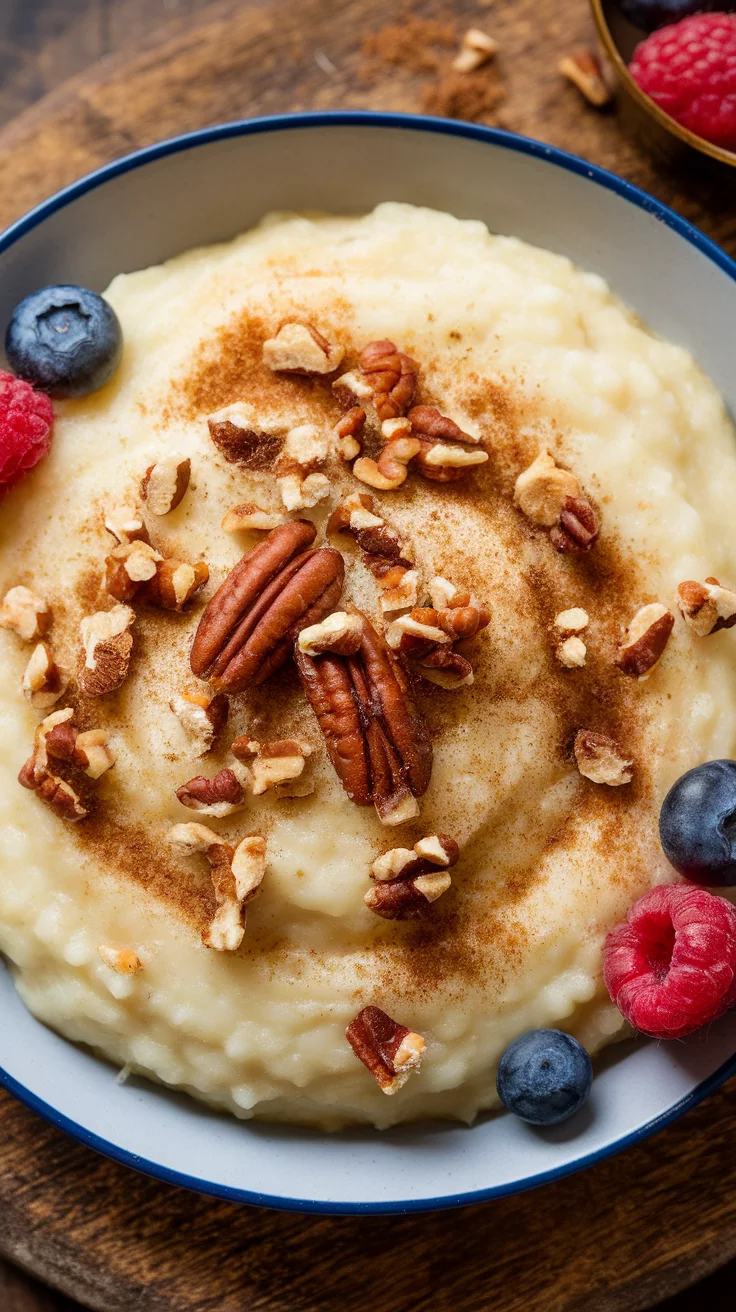 A bowl of creamy overnight grits topped with pecans, cinnamon, and fresh berries. Slow Cooker Breakfast Recipes, Crockpot Breakfast Recipes, Slow Cooker Breakfast Ideas, Comforting Slow Cooker Breakfast Recipes