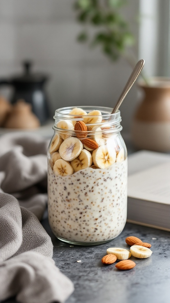 Overnight oats are a quick and tasty breakfast option. Just mix oats, milk, and your favorite toppings like bananas and almonds, and let them sit overnight. In the morning, you’ll have a delicious and nutritious meal ready to go!