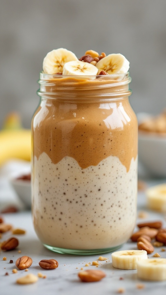 This Peanut Butter Banana Smoothie Bowl is a tasty treat that’s super easy to make. Just blend your favorite bananas with creamy peanut butter for a delicious and filling breakfast. Top it off with extra banana slices and nuts for a crunch!