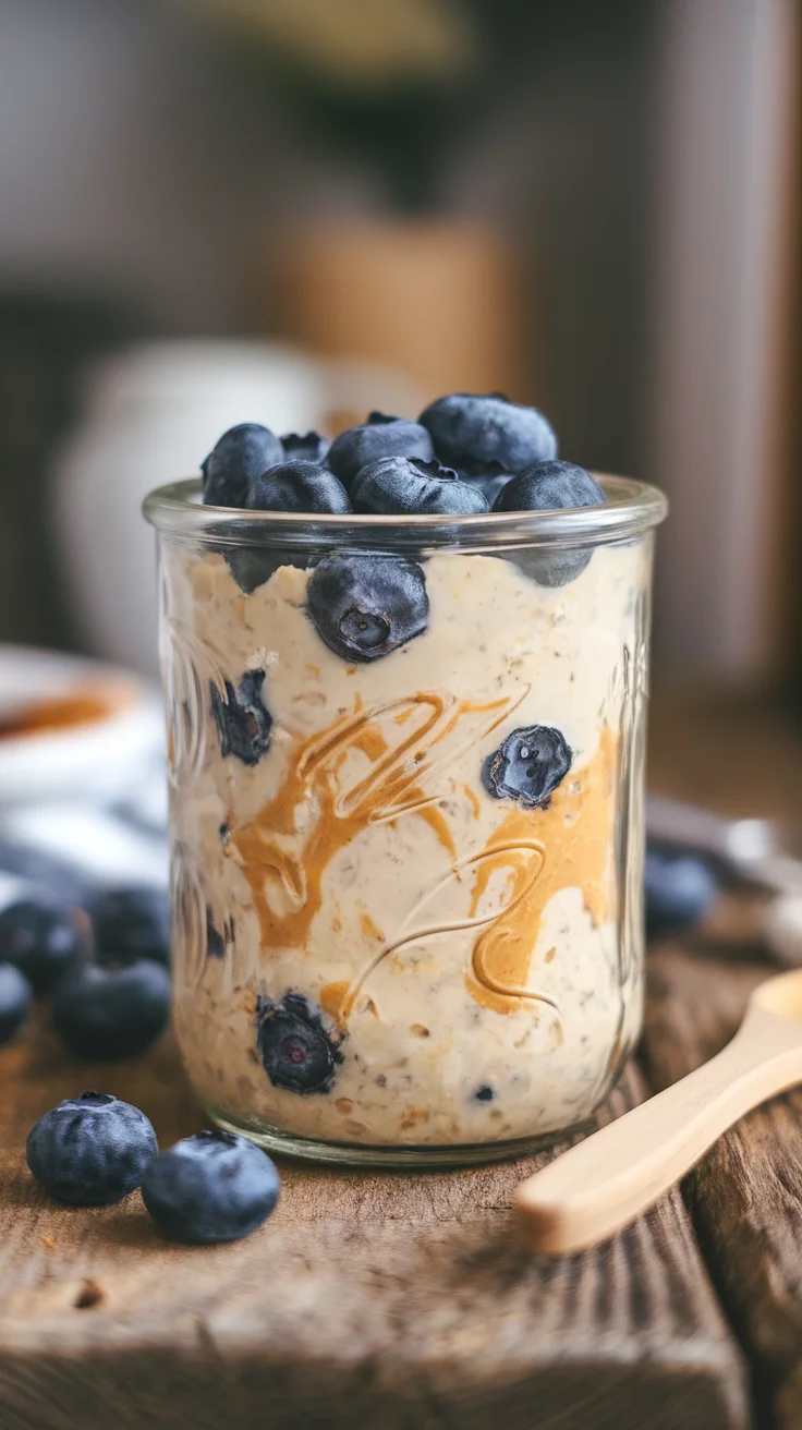 Start your day right with these tasty Peanut Butter Blueberry Overnight Oats. The creamy peanut butter pairs perfectly with sweet blueberries, creating a delicious and satisfying breakfast. You can check out the full recipe here for an easy, nutritious meal prep option!