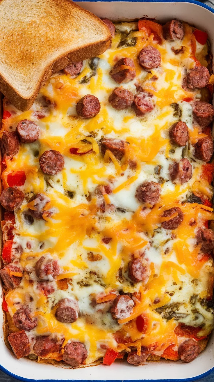 This sausage and egg breakfast casserole is a delicious way to start your day. It's packed with savory sausage, fresh veggies, and gooey cheese all baked together with eggs. Perfect for feeding a crowd or prepping for busy mornings, this dish is sure to become a favorite!