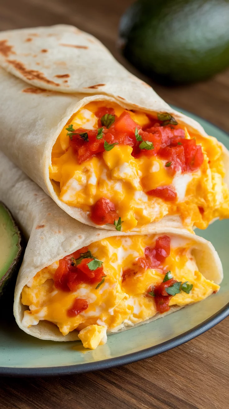 A savory breakfast burrito is a delightful way to kick-start your day. Packed with fluffy scrambled eggs, melted cheese, and fresh toppings, this dish is both satisfying and delicious. With a blend of flavors and textures wrapped in a warm tortilla, each bite is a treat for your taste buds.