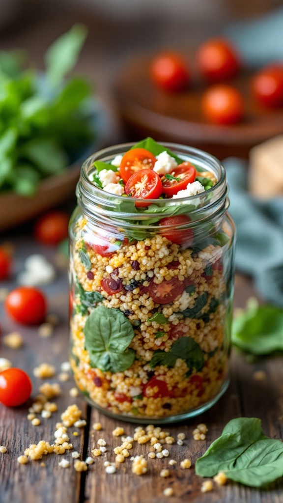 This breakfast quinoa is a tasty way to start your day. Packed with fresh spinach, juicy tomatoes, and feta cheese, it's both satisfying and healthy. Plus, it's easy to make and perfect for meal prep!