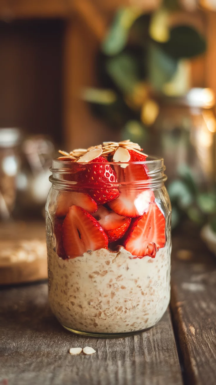 Start your day with a delightful mix of flavors in these Strawberry Almond Overnight Oats. The creamy oats pair perfectly with fresh strawberries and crunchy almonds, making breakfast a treat. You can find the full recipe for this easy and tasty dish here!