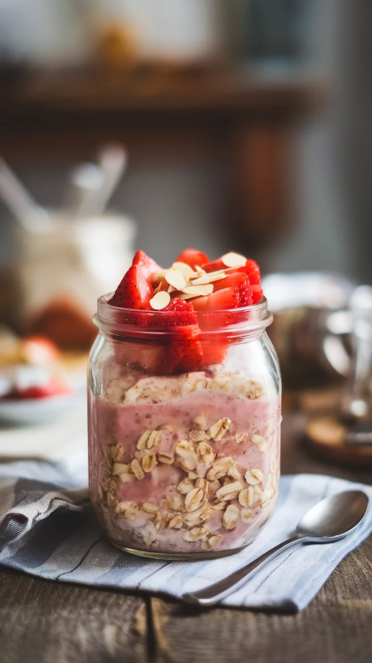 Strawberry almond overnight oats are a delicious and easy breakfast option. The combination of creamy yogurt, sweet strawberries, and crunchy almonds makes each bite delightful. Try making your own by checking out this simple recipe!