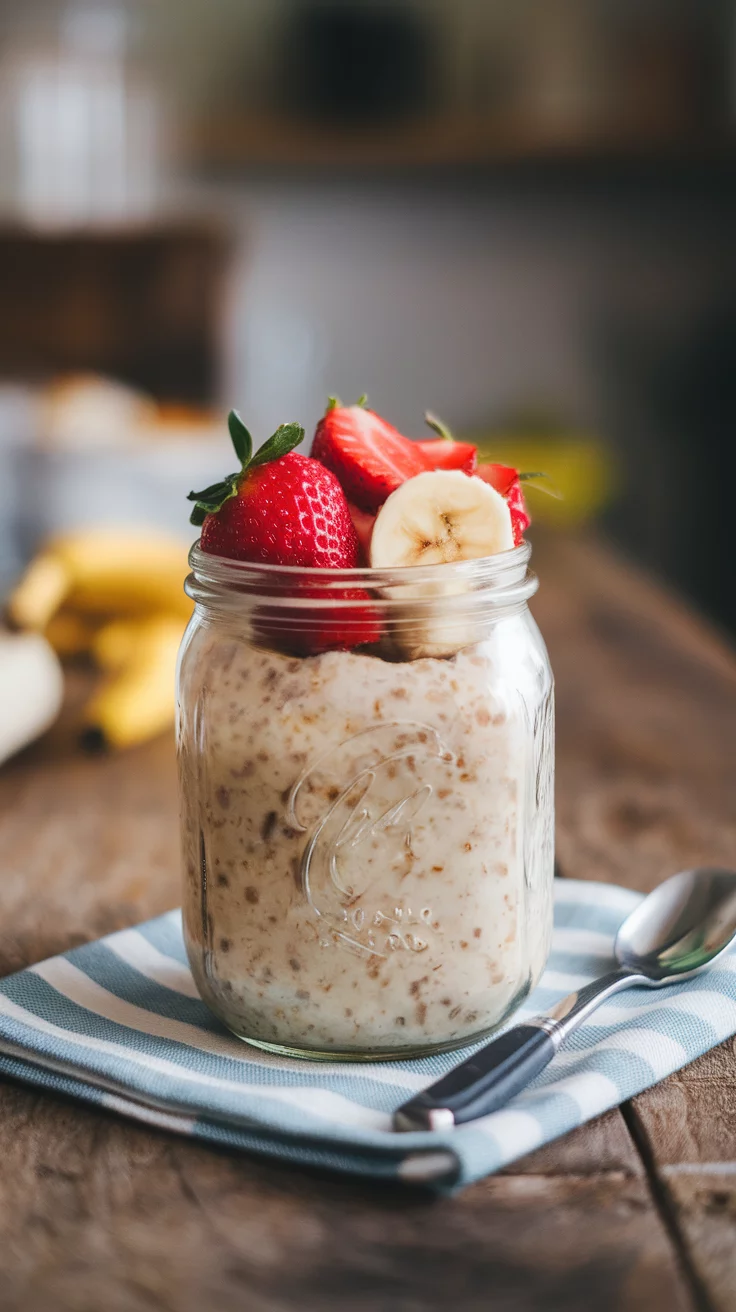 Strawberry banana overnight oats are a tasty way to start your day. This simple recipe combines creamy oats with fresh fruit for a delicious breakfast. You can find the full recipe here!