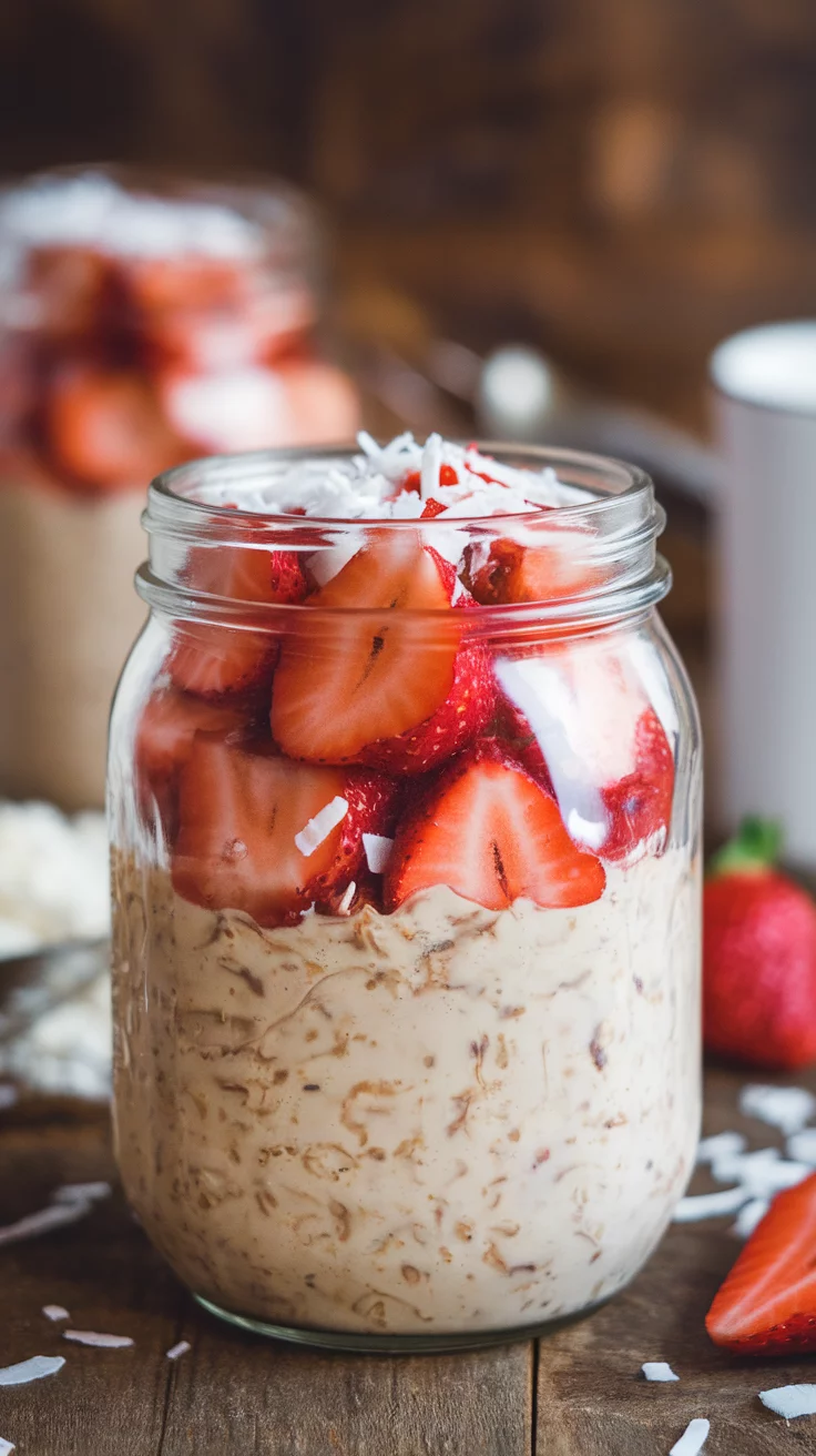 Start your morning with a tasty and healthy twist on breakfast! These Strawberry Coconut Overnight Oats are creamy and packed with fresh strawberries and coconut flakes. Check out the full recipe here for a delightful start to your day!