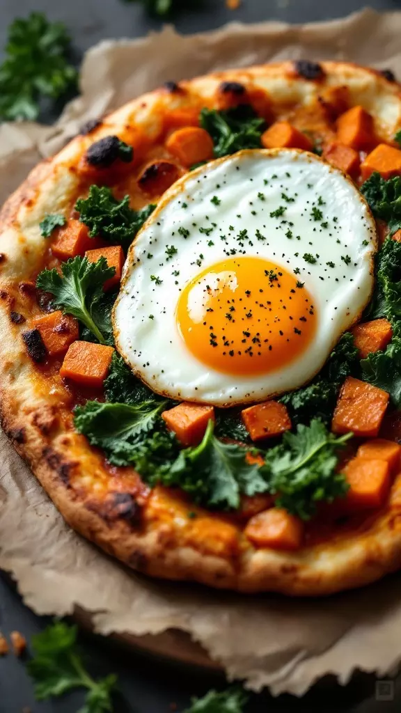 This sweet potato and kale breakfast bake is a delightful way to start your day. The crispy crust combined with fresh kale and roasted sweet potatoes is both tasty and filling. Top it off with a sunny-side-up egg for a perfect breakfast treat!