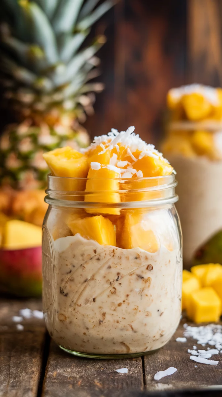 Start your day with a burst of sunshine in a jar! These Tropical Twist Overnight Oats feature creamy oats topped with fresh mango and a sprinkle of coconut, making breakfast feel like a beach getaway. Check out this delicious Tropical Twist recipe for a refreshing morning treat!