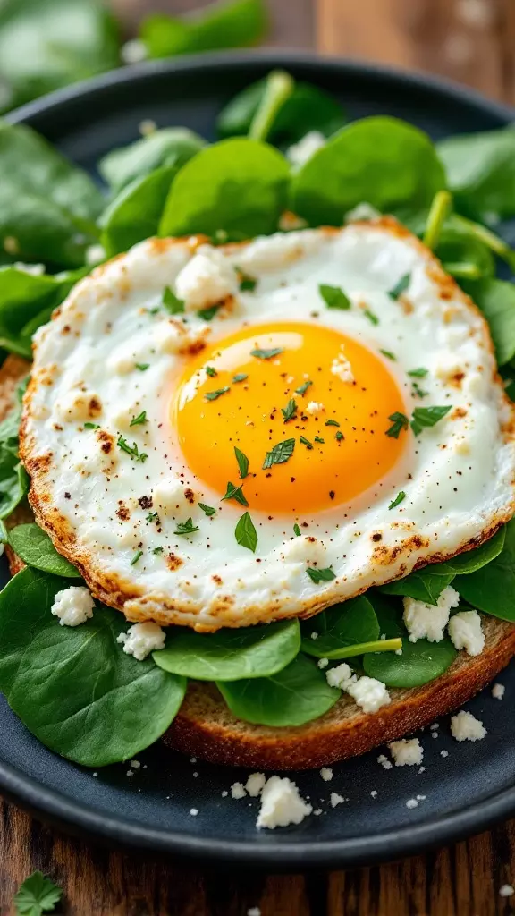 This yummy dish brings together fresh spinach and creamy feta for a delightful meal. Topped with a perfectly cooked egg, it adds a rich flavor that everyone will love. Enjoy this tasty treat any time of day!