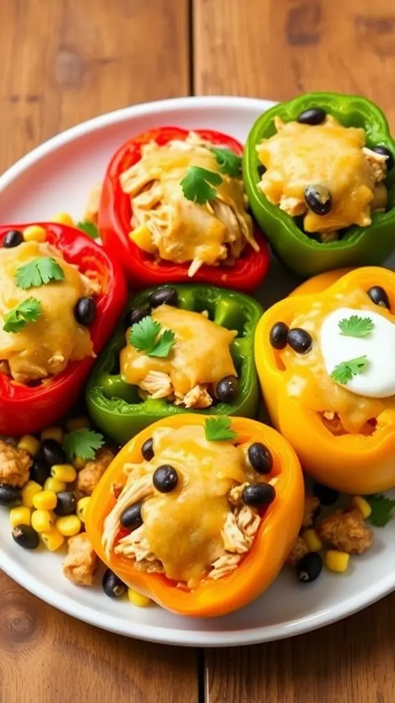 These stuffed bell peppers are a delightful combination of tender chicken, zesty spices, and nutritious vegetables. The peppers are slightly sweet and provide a crunchy contrast to the savory filling, making each bite satisfying and delicious.