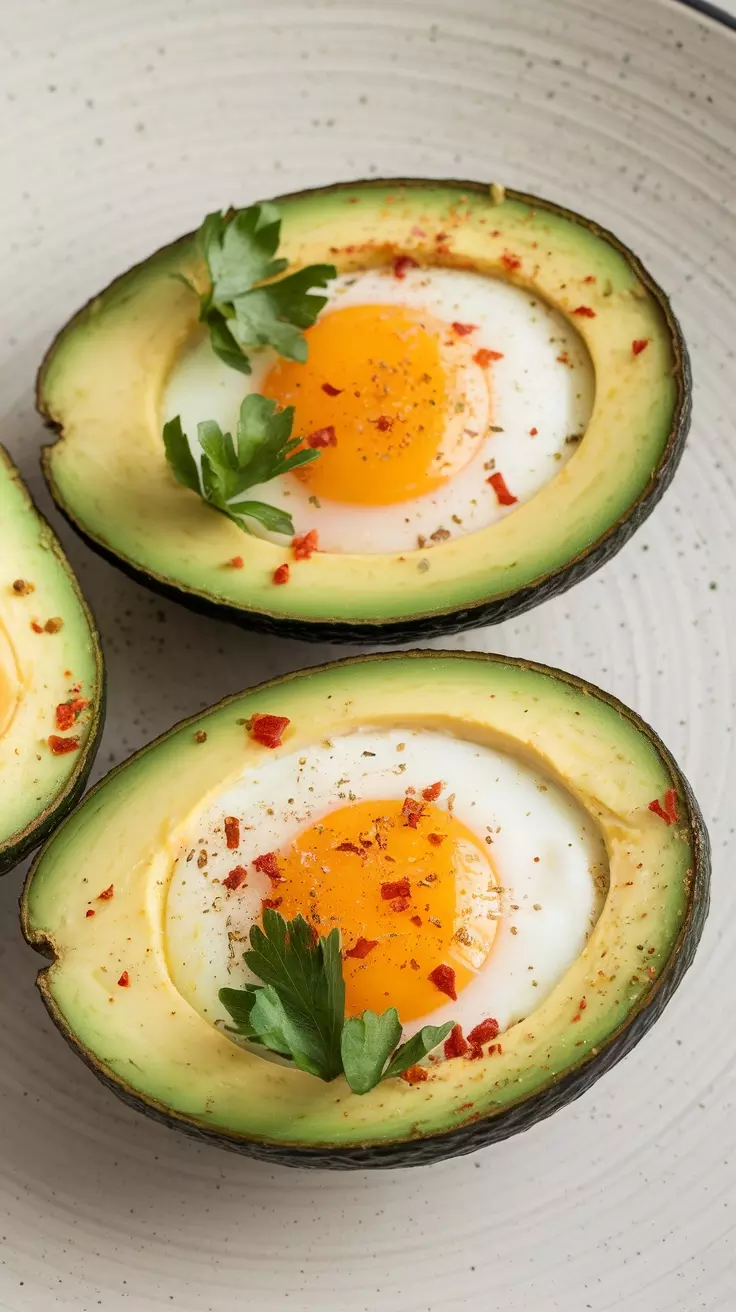 Avocado baked eggs with herbs and spices