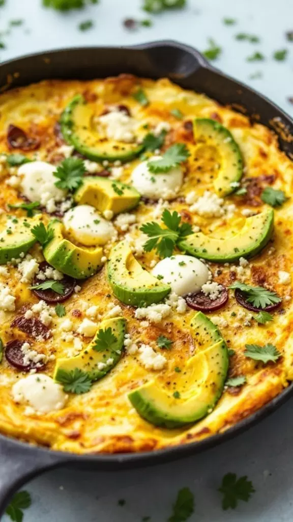 This avocado frittata is a tasty and filling breakfast option. With creamy avocado, rich cotija, and mozzarella, it brings a delightful twist to your morning routine. Check out the full recipe here for a dish that’s sure to impress!