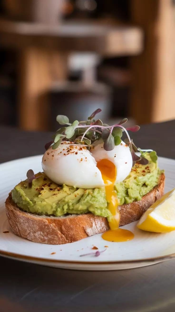 Avocado toast with a poached egg is a delicious and nutritious breakfast that's perfect for any time of the day. The creamy avocado spread pairs beautifully with the rich, runny yolk of the egg, creating a mouthwatering combination that's both satisfying and healthy. Plus, it's super easy to make, requiring just a few simple ingredients.