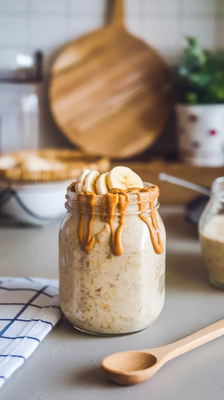 If you're craving a tasty and filling breakfast, try these Banana Peanut Butter Overnight Oats. This easy recipe combines creamy peanut butter and fresh bananas for a delightful start to your day. Check out the full recipe here to whip up your own jar!