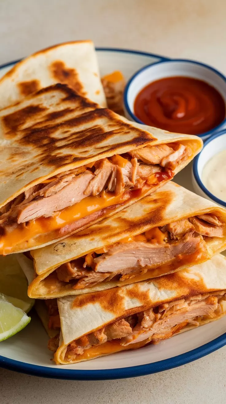 BBQ Chicken Quesadillas are a tasty, easy option for busy nights. The combination of tender chicken, zesty BBQ sauce, and melted cheese wrapped in a crispy tortilla is sure to please everyone at the table. They’re perfect for a quick dinner or even a fun snack!