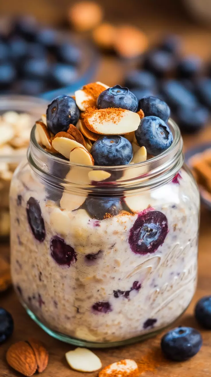 Blueberry almond overnight oats are a delicious and healthy way to start your day. The combination of creamy oats, sweet blueberries, and crunchy almonds makes for a satisfying breakfast. Check out this tasty recipe for a simple meal prep idea!