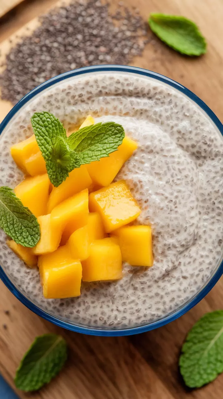 Chia seed pudding with mango is a bright and refreshing breakfast option. It's super easy to make by mixing chia seeds with milk and letting it set overnight. Top it with fresh mango chunks for a tasty start to your day!