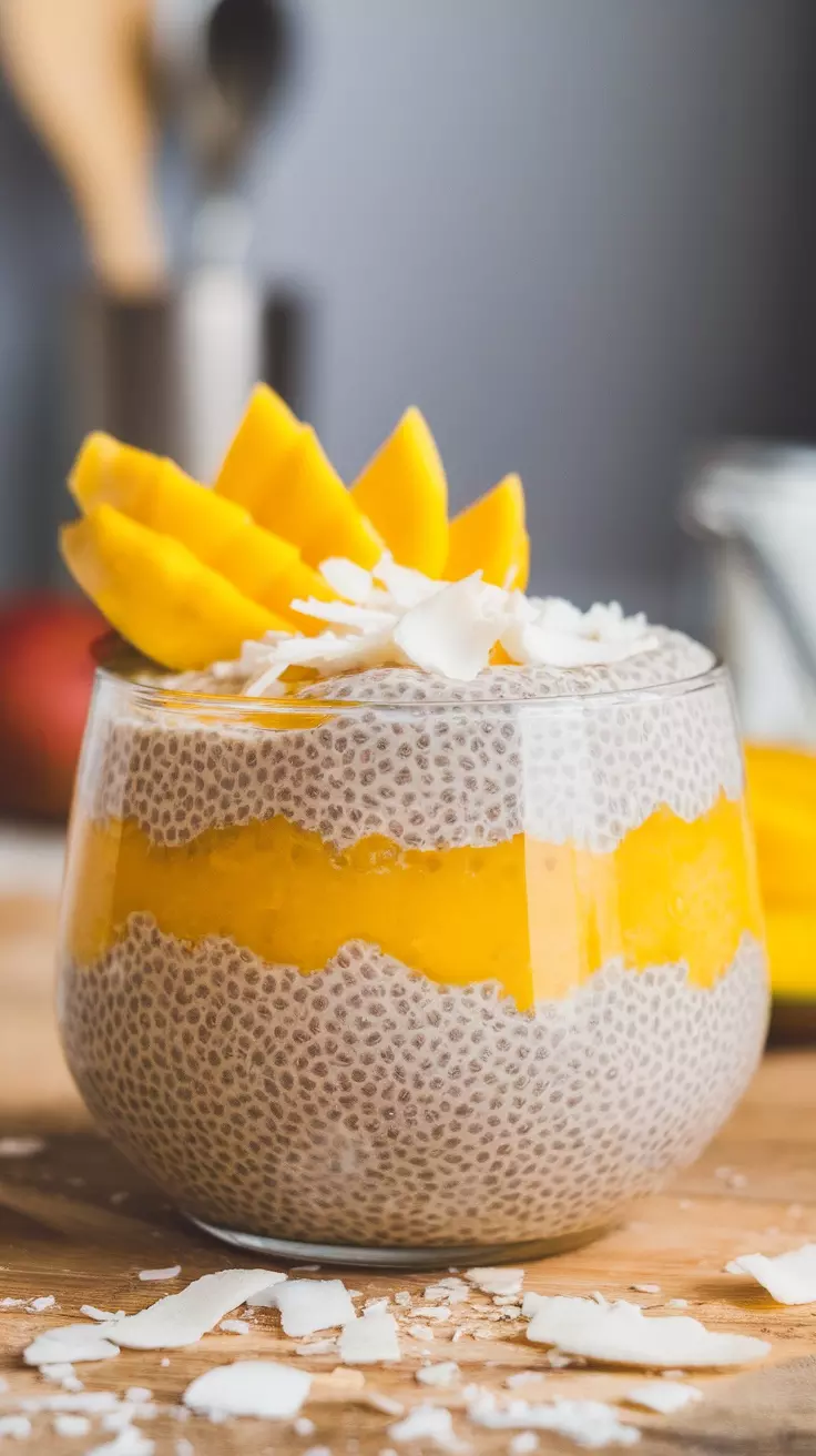 Chia seed pudding is a fun and healthy way to start your day. Just mix chia seeds with your favorite milk and let it sit overnight. Top it with fresh mango and a sprinkle of coconut for a delicious breakfast treat!