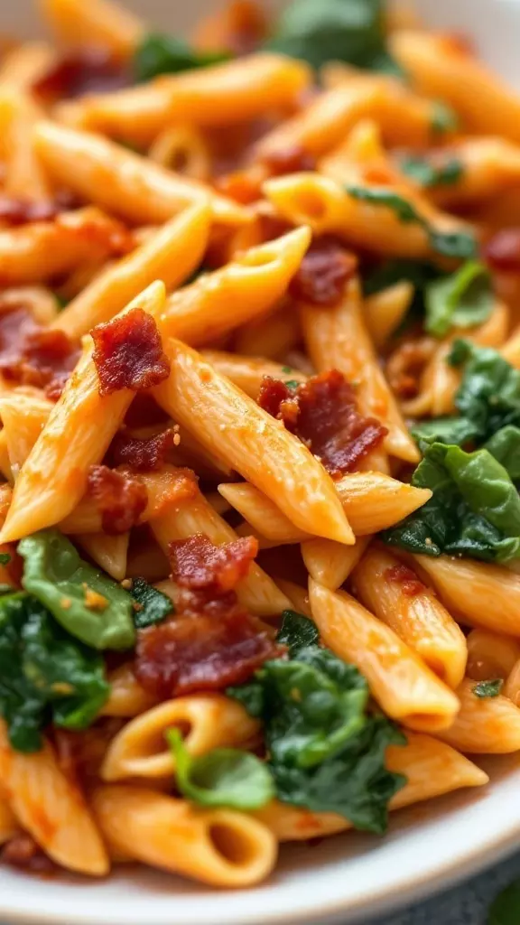 Chicken Penne with Bacon and Spinach in Creamy Tomato Sauce is a delightful dish that brings together rich flavors. The crispy bacon complements the tender chicken, while fresh spinach adds a burst of color and nutrition. For a delicious recipe, check out this creamy tomato sauce pasta that everyone will love.