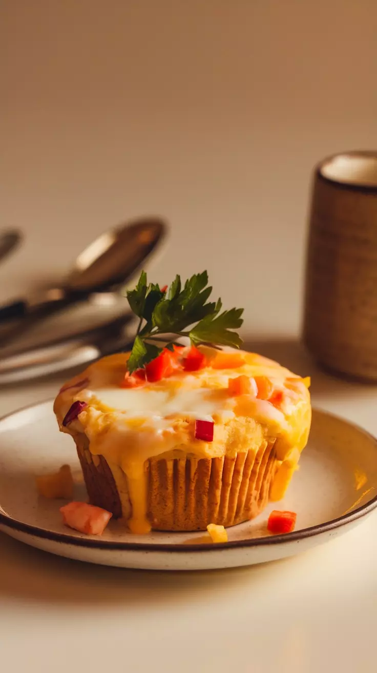 A delicious egg and cheese breakfast muffin garnished with fresh herbs.