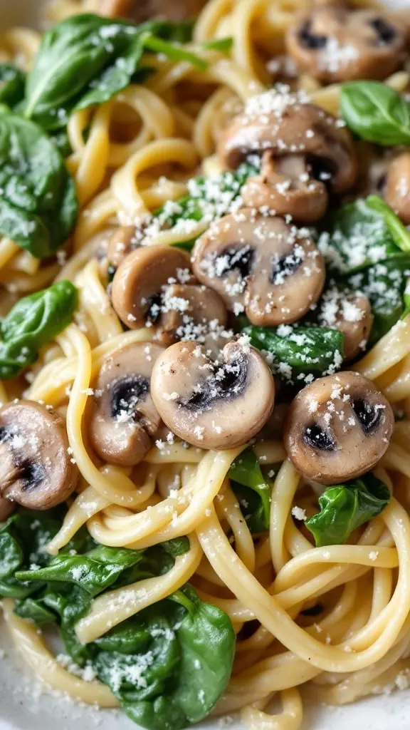 This creamy mushroom spinach pasta is a delightful dish that brings comfort and flavor together. The tender pasta pairs perfectly with sautéed mushrooms and fresh spinach, all coated in a rich sauce. You can find the full recipe for this tasty meal here.