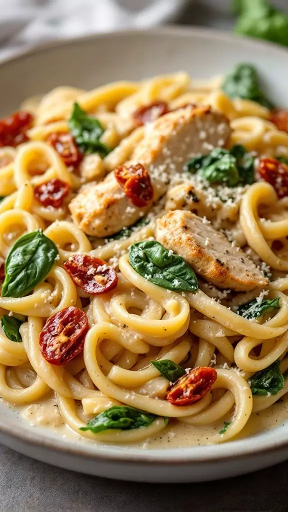 If you're craving a delicious meal, try this creamy Tuscan chicken pasta. It features tender chicken, sun-dried tomatoes, and fresh spinach, all tossed together in a rich sauce. You can find the full recipe here for a delightful dinner!