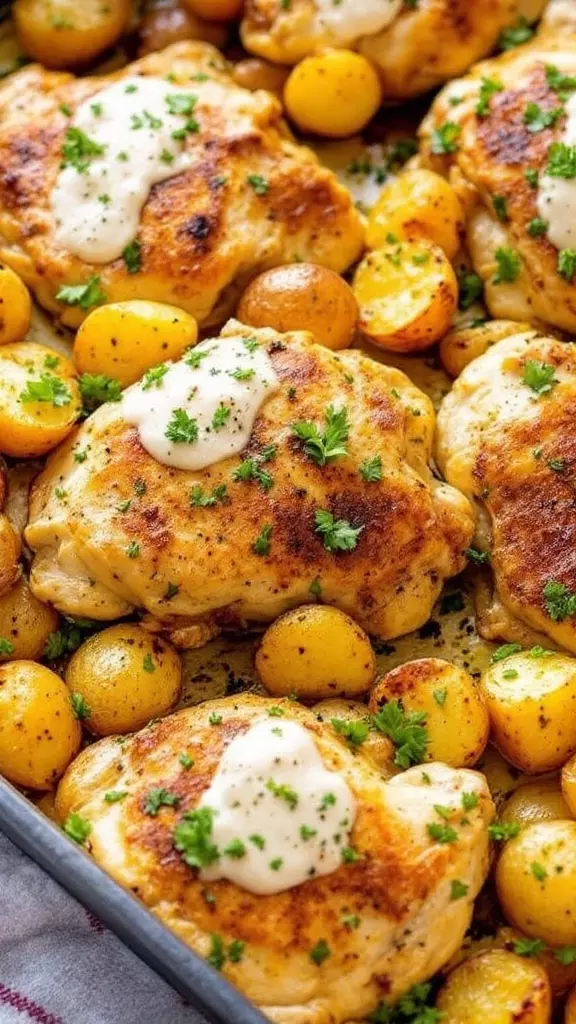 Crispy ranch chicken thighs are a crowd-pleaser, especially when paired with tender baby potatoes. This dish is super easy to make and packed with flavor, making it perfect for a weeknight dinner. Check out the full recipe here for a simple meal that everyone will love!