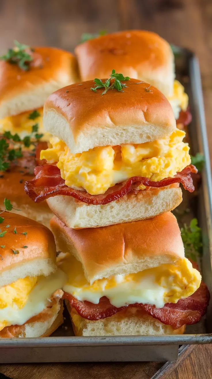 Start your day right with these easy breakfast sliders! They feature fluffy scrambled eggs, crispy bacon, and soft rolls that make for a quick and tasty meal. Check out the full recipe for these delicious easy breakfast sliders and enjoy breakfast on the go!