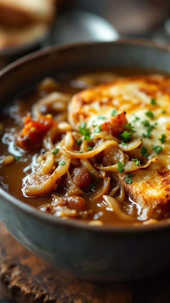 Craving a warm and cozy meal? This Easy French Onion Soup is perfect for chilly nights! With just a few ingredients, you can create a delicious bowl topped with melty cheese and fresh herbs.