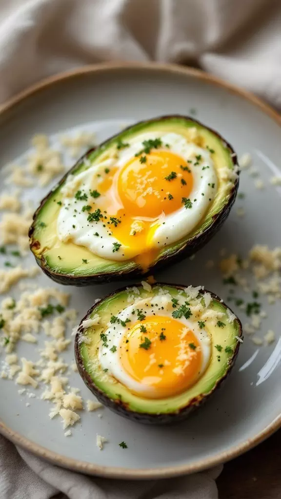 Eggs baked in avocado are a quick and tasty breakfast option. Just scoop out some avocado, crack an egg into the center, and bake until the egg is set. For a simple recipe, check out this delicious idea that you can customize with your favorite toppings!