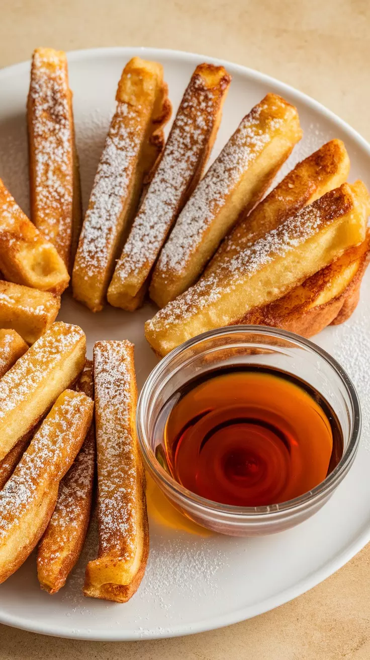 Fast Cinnamon Sugar French Toast Sticks served with syrup