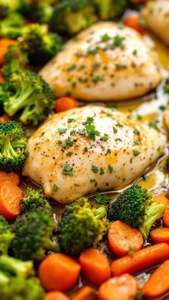 This Garlic Herb Chicken is super easy to make and packed with flavor. The tender chicken pairs perfectly with vibrant broccoli and sweet carrots, creating a delightful meal. For the full recipe, check out this link!