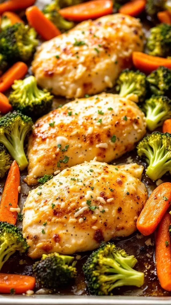 This Garlic Parmesan Chicken & Veggie Sheet Pan Dinner is a total time-saver for busy weeknights. Just toss chicken and your favorite vegetables on a sheet pan, season with garlic and parmesan, and let the oven do the work. It’s a delicious and easy meal that everyone will love! Check out the full recipe here.