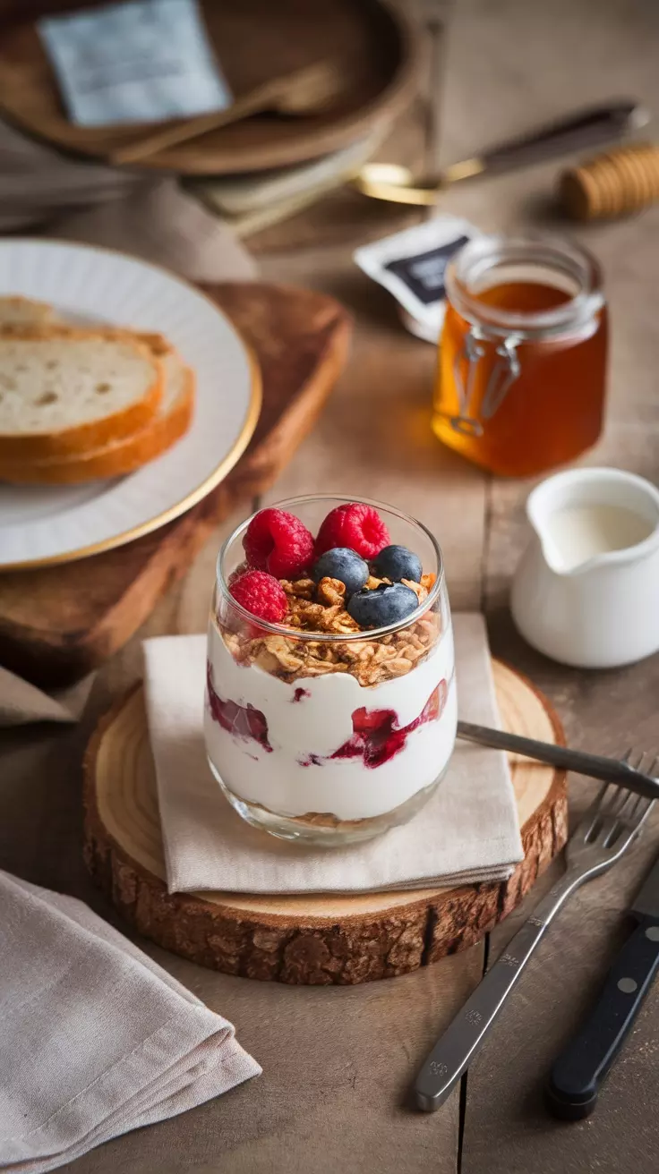 Start your day with a tasty Greek yogurt parfait! Layer creamy yogurt with fresh berries and crunchy granola for a delightful breakfast. It’s quick to make and perfect for busy mornings.