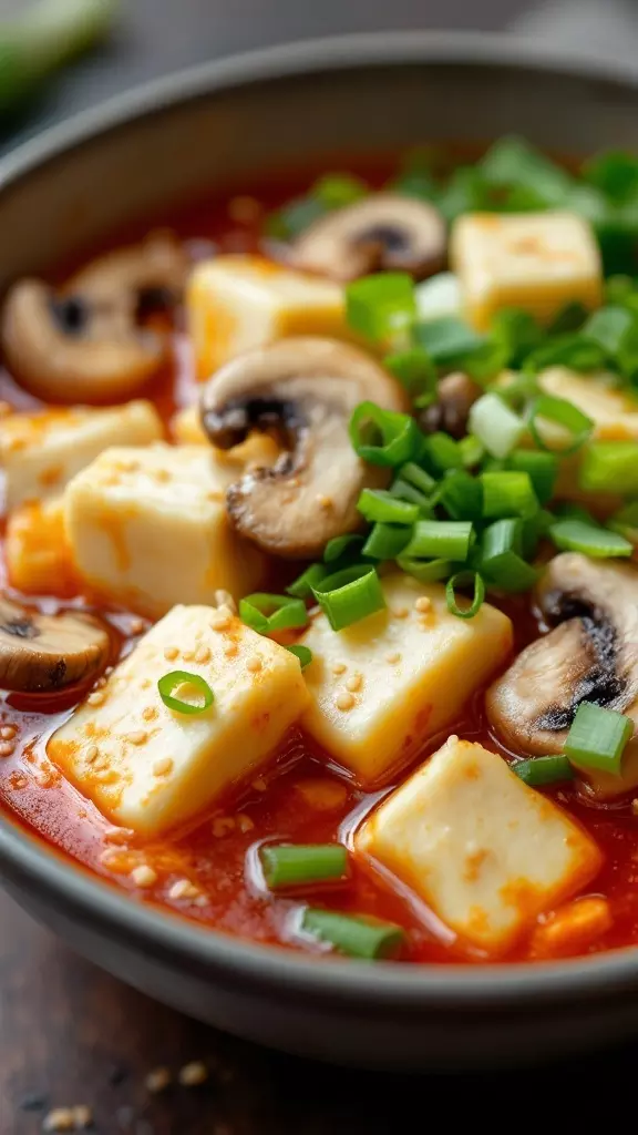 Korean Tofu Soup is a warm hug in a bowl. It's packed with soft tofu, mushrooms, and a spicy broth that’ll wake up your taste buds. Try making it at home with this easy recipe: Korean Tofu Soup Recipe!