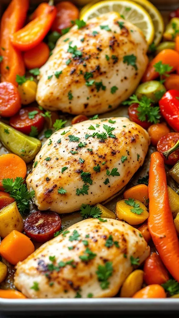 This lemon herb chicken with roasted vegetables is a total winner for busy weeknights. Just season the chicken, toss in some colorful veggies, and let the oven do the work. You'll have a delicious meal that's both healthy and satisfying in no time!