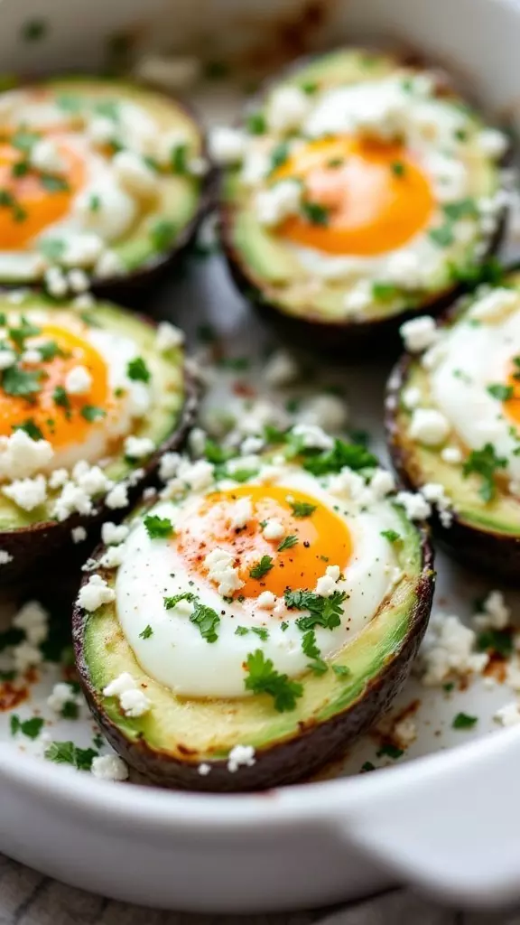 This dish is a delicious way to start your day! Pairing baked eggs with creamy avocado and tangy feta creates a tasty breakfast that’s also low-carb. Check out the full recipe here for easy steps to make this delightful meal.